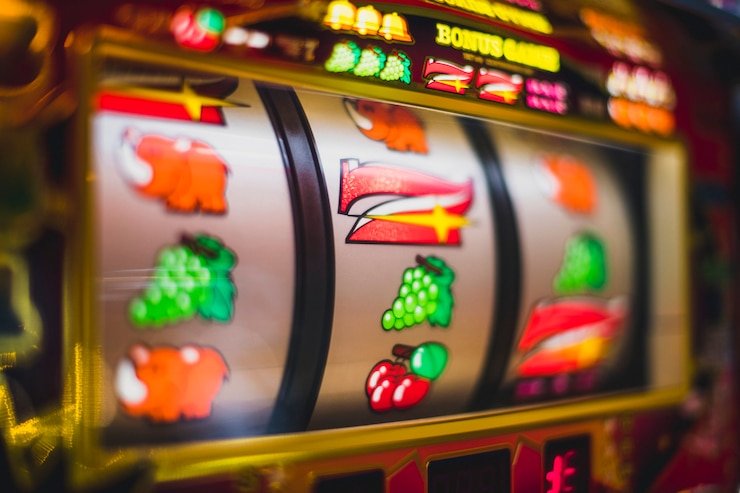 Slot game interface with spin button and balance display